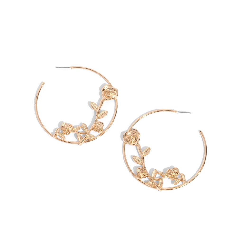 Elegant Gold Floral Hoop Earrings